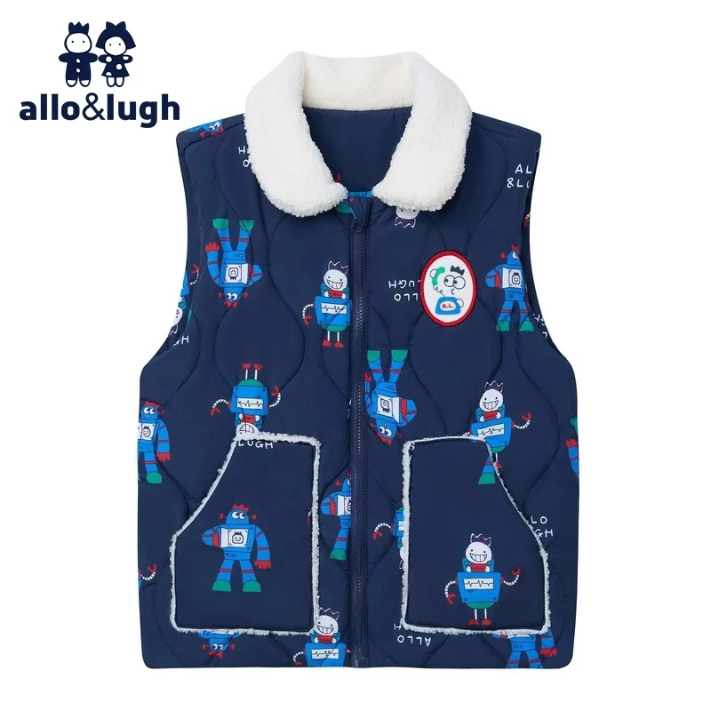 106 阿路和如男童马甲秋冬款2025新款撞色领趣味印花休闲棉服374