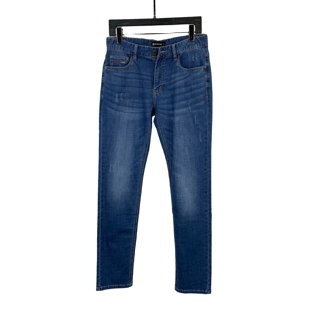 X071-男士春夏款浅蓝中低腰小直筒裤 亲肤柔软休闲百搭微弹牛仔裤