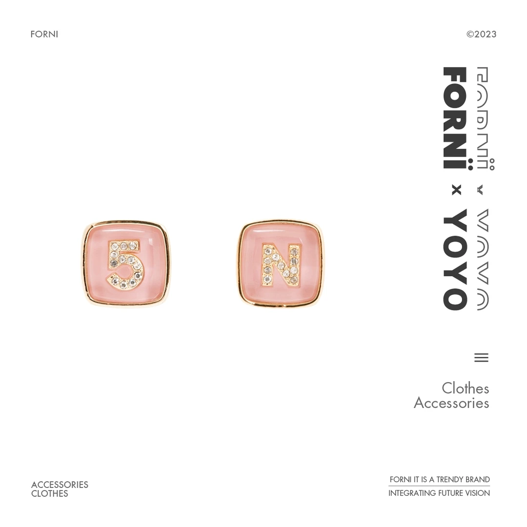 FORNI 合金耳饰 方形粉色耳钉