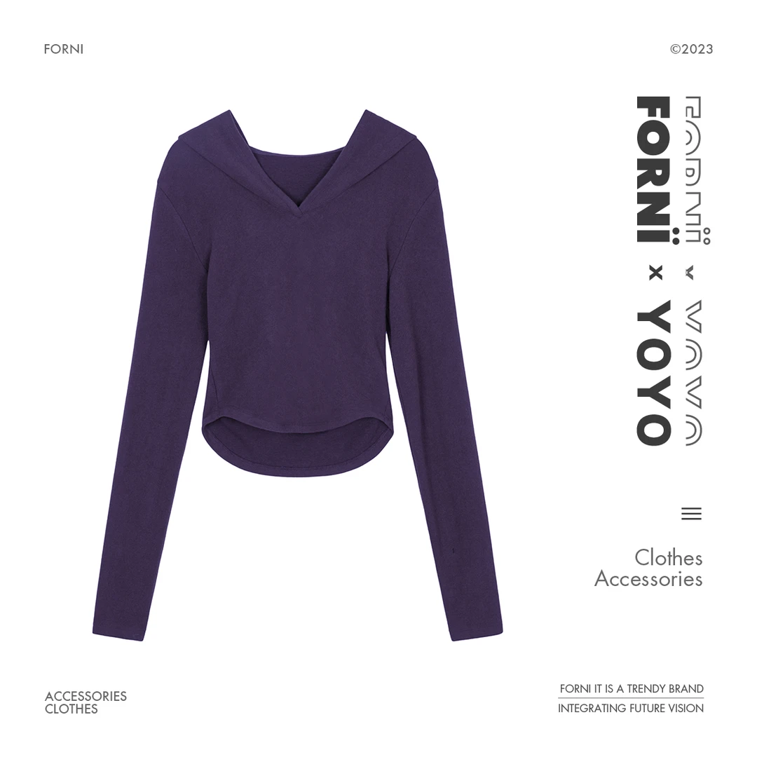 FORNI × YOYO 伦敦落日 时尚经典款弧形下摆气质连帽显瘦休闲上衣