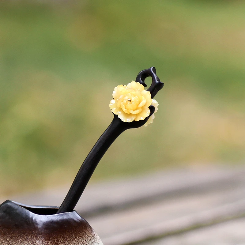 黑檀木复古风发簪盘发簪子网红日常通勤简约古典正宗黑檀木发簪