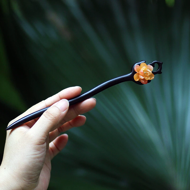 新中式发簪古风日常黑檀木发簪子简约复古中国风手工古典盘头簪发