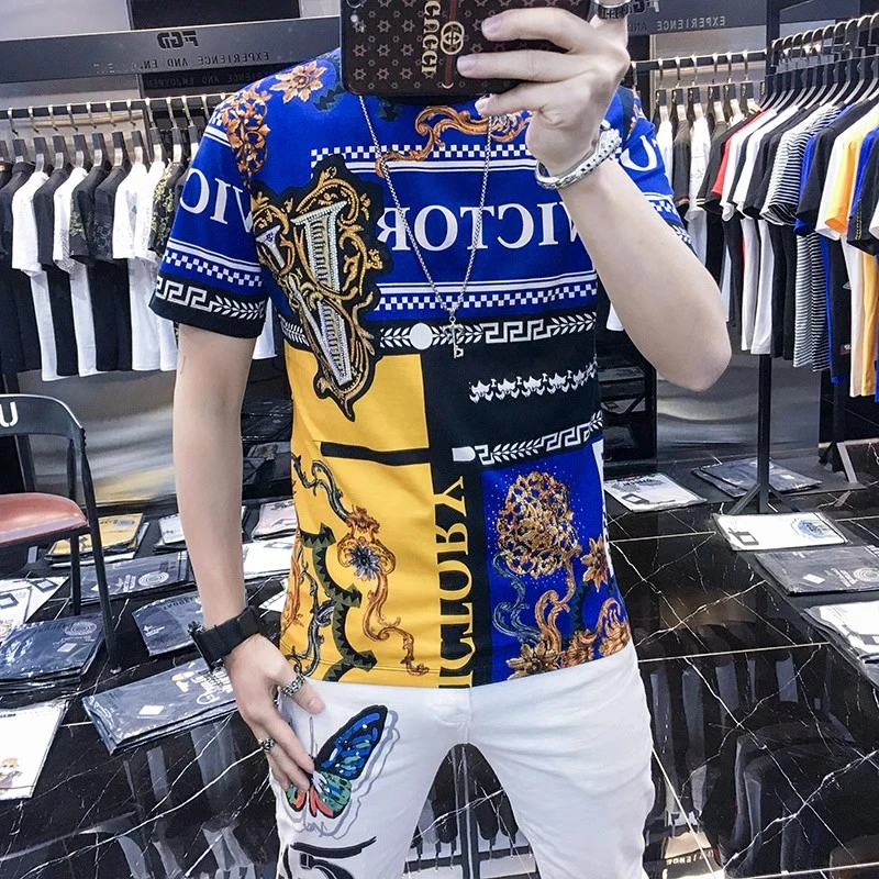 夏季高品质男装男士薄款修身大码圆领上衣潮流短袖韩版t恤男半袖