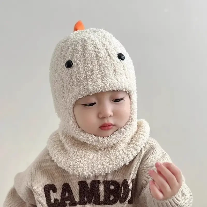 宝宝帽子围脖一体秋冬季恐龙婴儿防风连体帽男女童婴儿秋冬帽子