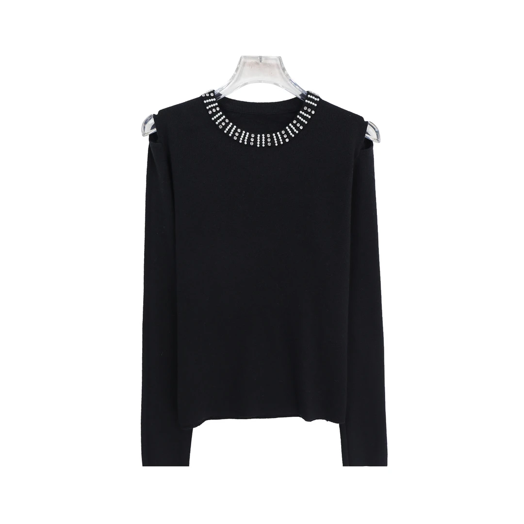 设计感露肩宽松显瘦减龄修身圆领打底针织衫X27548