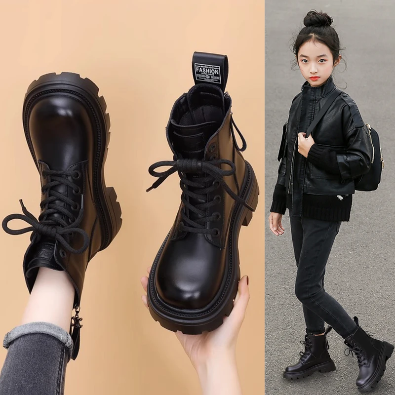 女童靴子2025秋冬新款英伦风儿童马丁靴中大童加绒棉靴公主鞋单靴