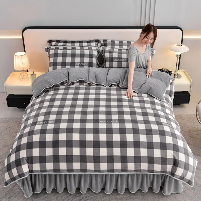 秋冬新款高克重加厚保暖牛奶绒四件套双面绒公主风床单被套枕套