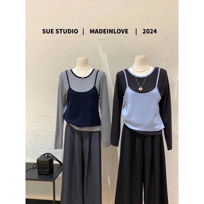 百搭款撞色假两件单穿叠搭都nice针织衫