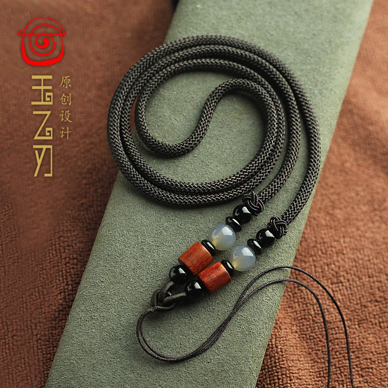 玉乙刃 非金属布艺项链 西藏佛牌珠九眼竖穿横穿手工项链吊坠挂绳