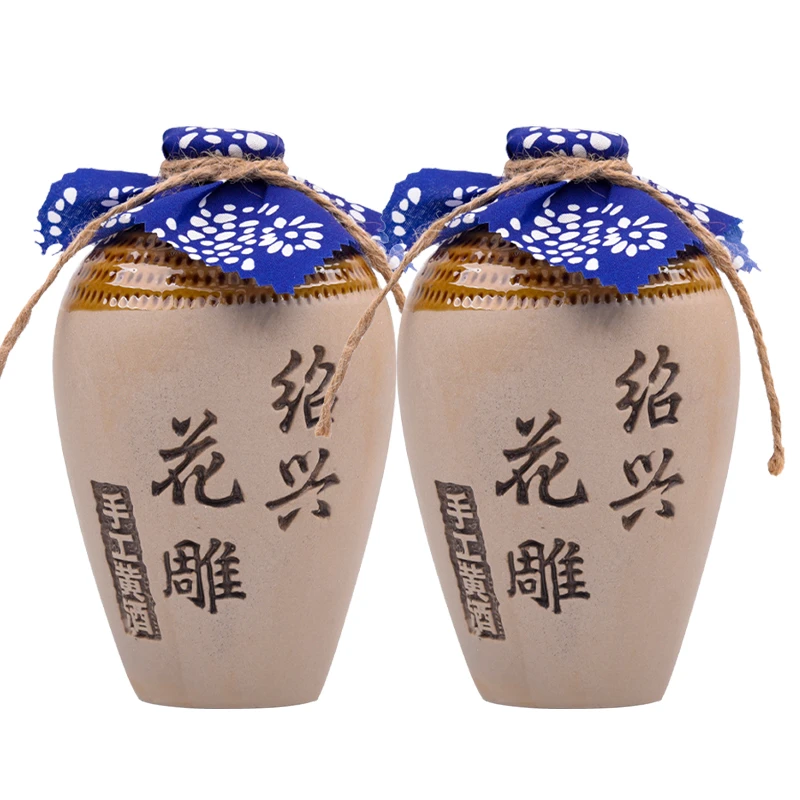 绍兴产黄酒十六年花雕酒半干型老酒陶坛装500ml*2瓶自饮糯米酒