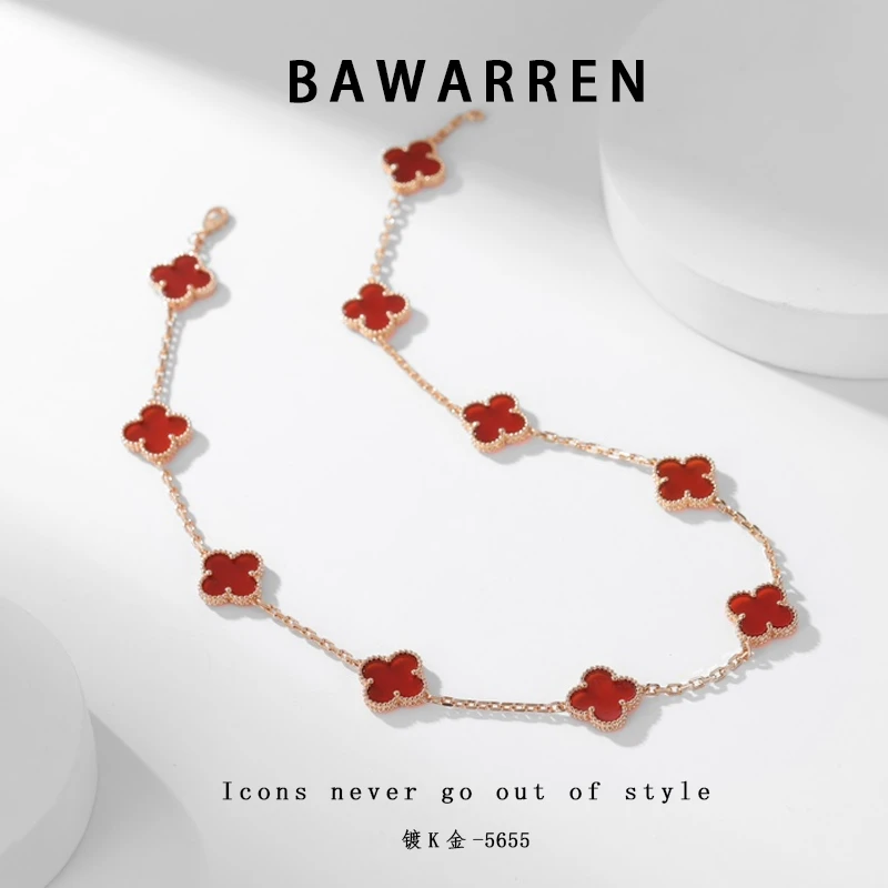 Bawarren 5655-红十花轻奢百搭项链