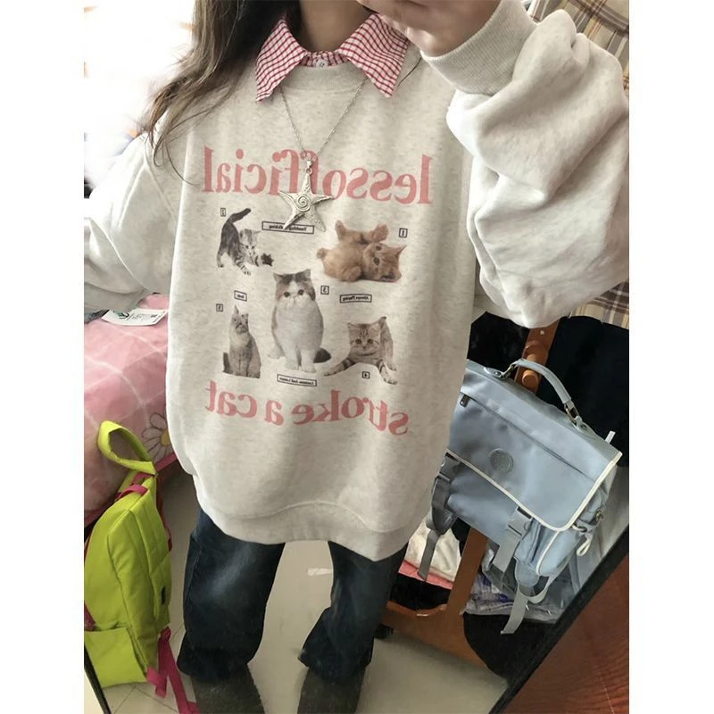 美式复古圆领oversize卫衣女加绒秋冬季2025新款宽松重磅上衣外套