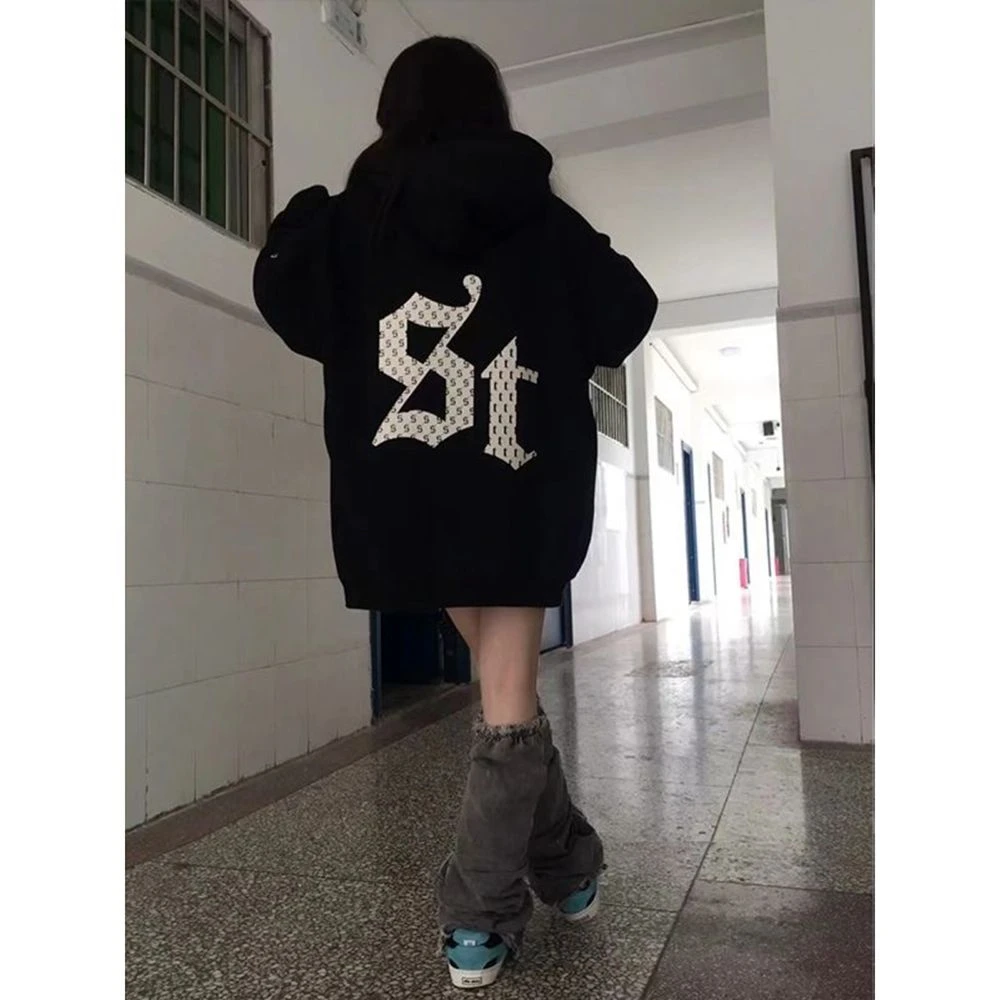 美式情侣装连帽秋冬卫衣女小个子宽松高级感ins慵懒甜酷外套上衣