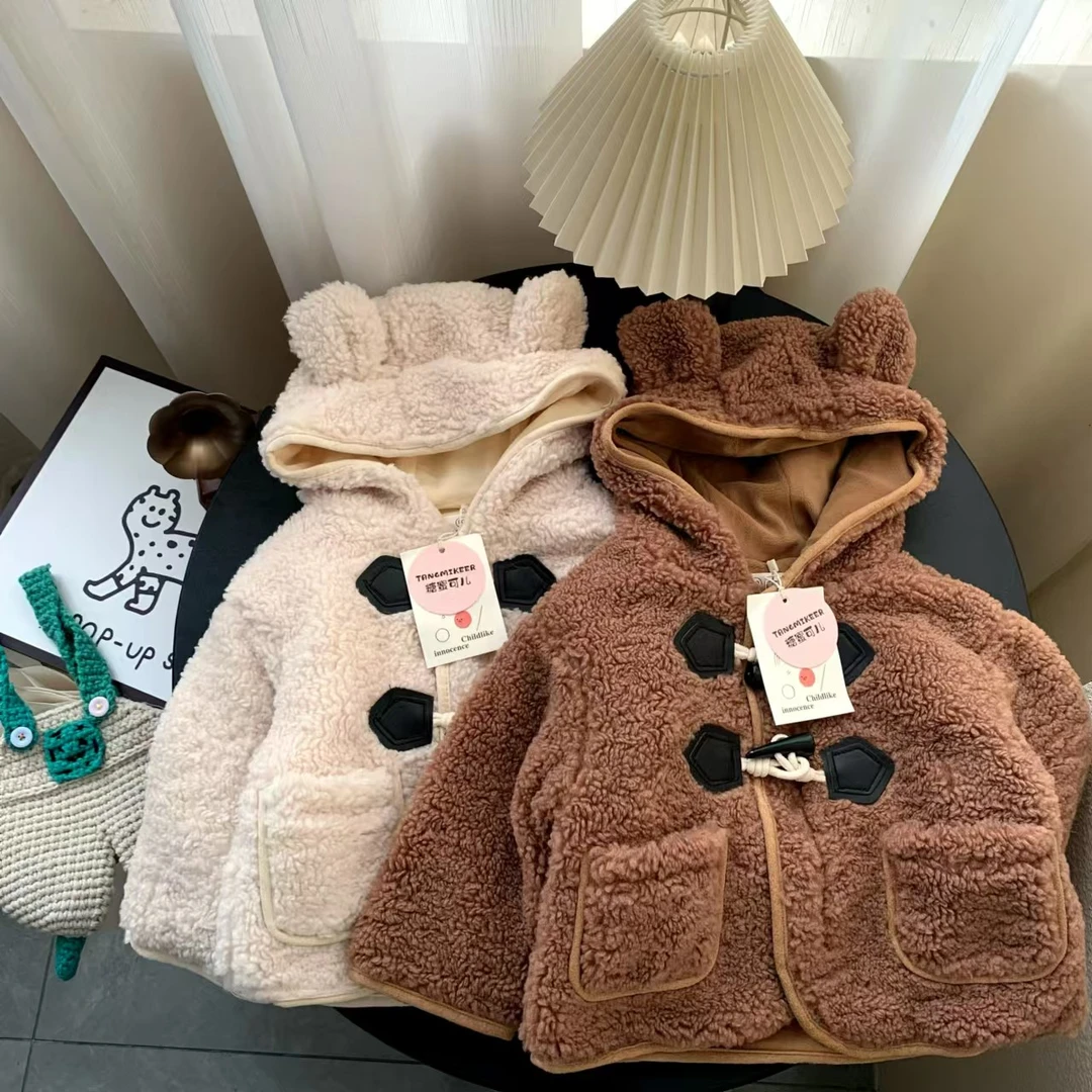 241457 女童冬季加绒加厚韩版棉质可爱风连帽长袖外套