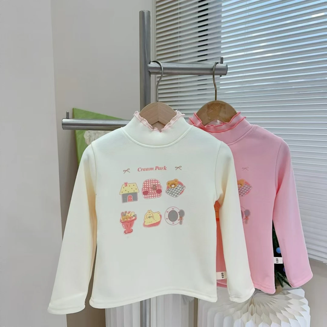 241501 女童冬季加绒加厚韩版卡通印花小蛋糕休闲棉质长袖T恤