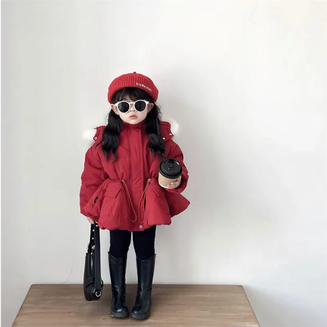 241530  女童冬季加绒加厚韩版毛毛领休闲长袖棉服