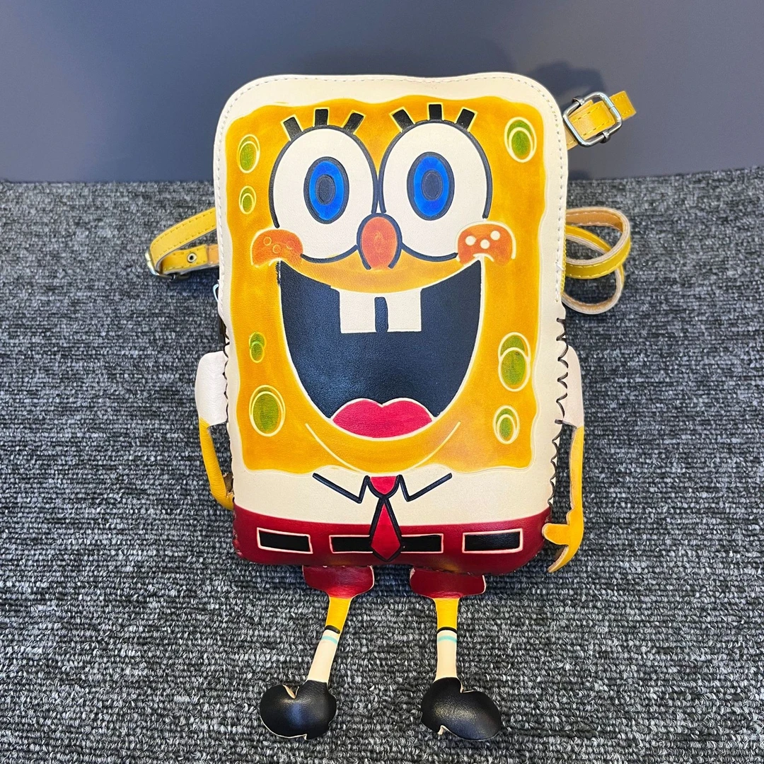 火牛牛头层牛皮小众时尚潮牌大海绵宝宝手机包手工真皮女新款挎包