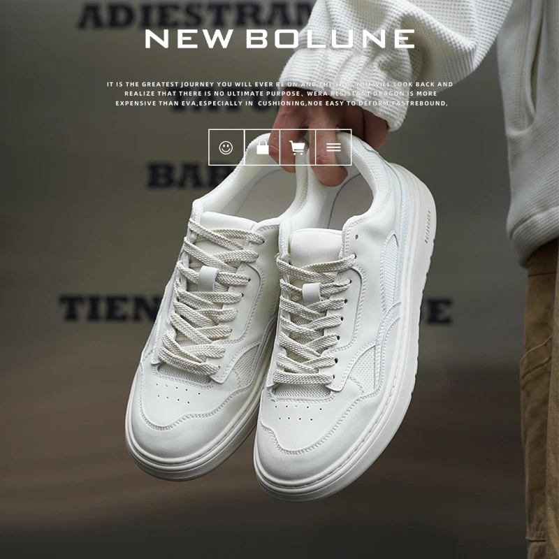 NEW BOLUNE/新百伦夏季男士百搭小白鞋 时尚透气低帮板鞋白色潮鞋