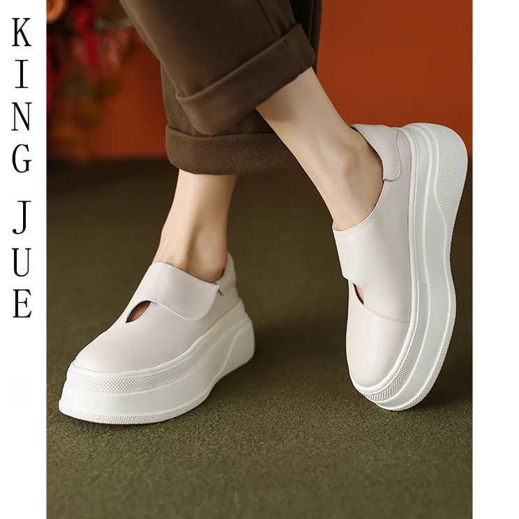 【王爵】玛丽珍休闲鞋轻奢女鞋百搭透气圆头运动白色厚底高跟