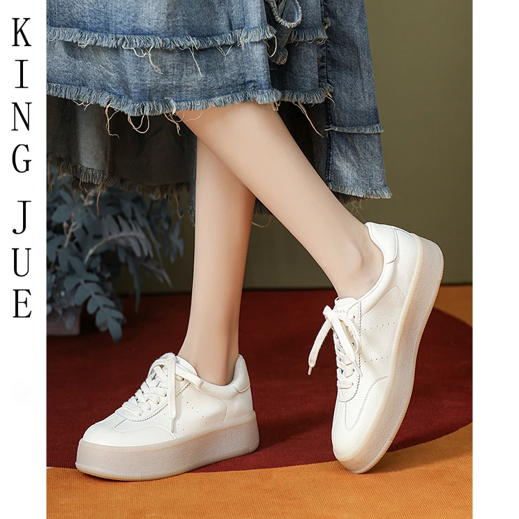 【王爵】休闲软底小白鞋/系带米白色平板鞋/软皮软底时尚休闲鞋子