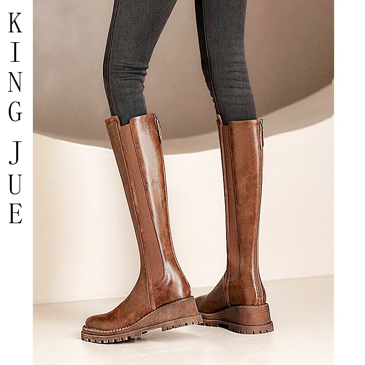 【马丁】真皮高筒靴加大筒腿粗加绒厚底骑士靴/长筒不过膝瘦瘦靴子