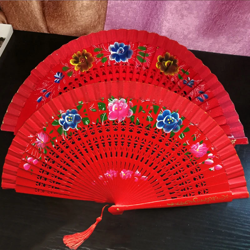 红色扇子双面西班牙舞蹈扇旗袍走秀表演折扇折叠扇古风舞扇广场舞