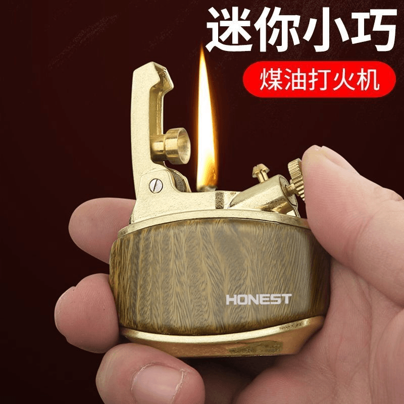 百诚正品复古小巧檀木煤油打火机创意老式一键弹射防风礼物送老公