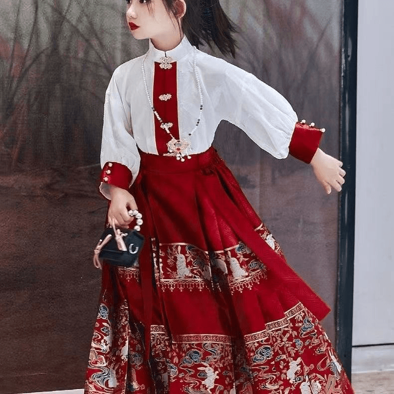 儿童马面裙改良汉服女孩秋冬套装儿童古装明制日常唐装古