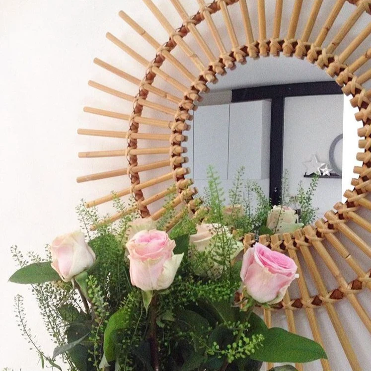 久伴北欧INS复古藤编桌面壁挂墙装饰化妆镜客厅卧室民宿家居摆件
