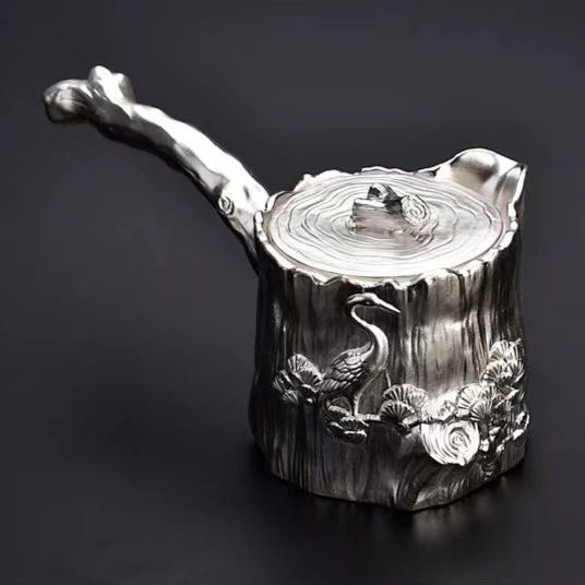 松鹤手作瓷胎鎏银茶壶功夫茶具创意中式侧把泡茶壶
