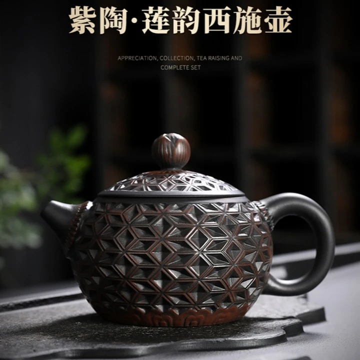 高档建水紫陶西施壶中式茶壶泡茶壶纯手工功夫茶具雕刻茶壶原矿
