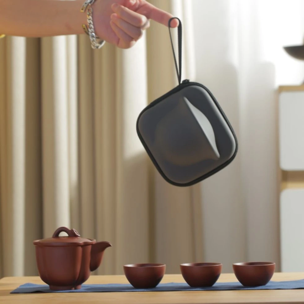 紫砂旅行茶具套装一壶三杯茶壶茶杯便携功夫茶具户外泡茶器林永南