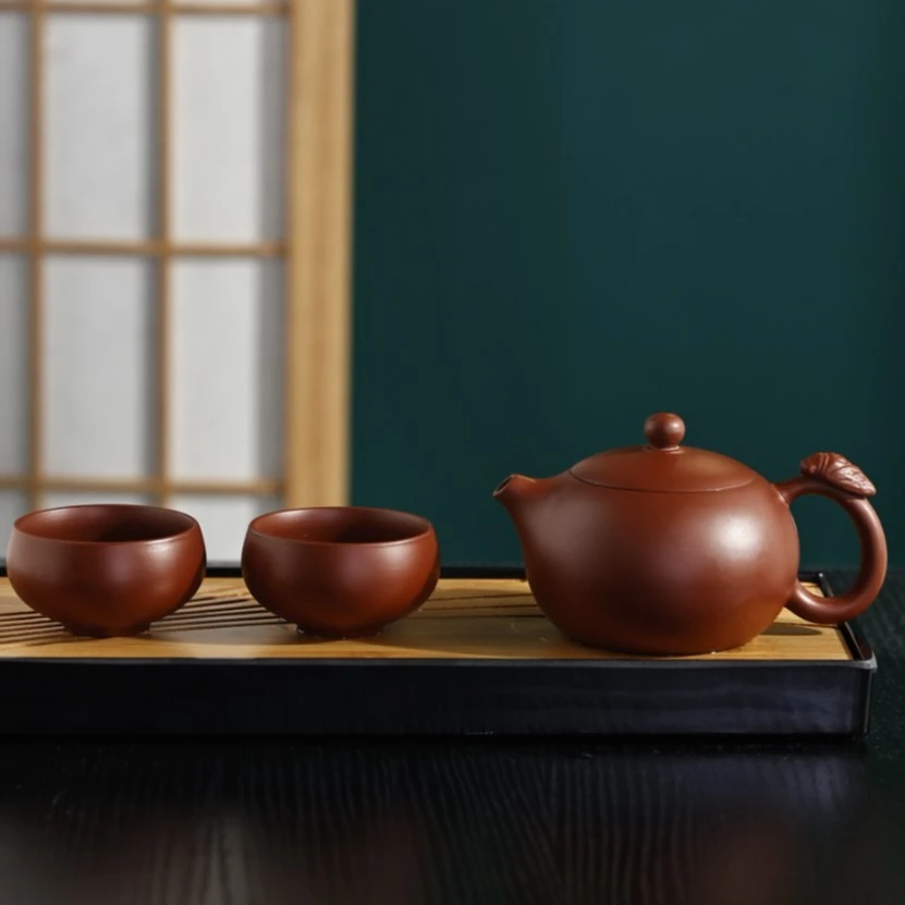 一鸣惊人紫砂壶半手工紫砂壶原矿朱泥紫砂泡茶壶（林永南）+2杯子
