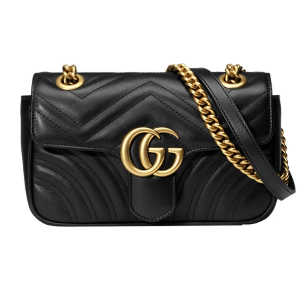 99新 GUCCI/古驰 Marmont系列链条包 黑金马蒙22
