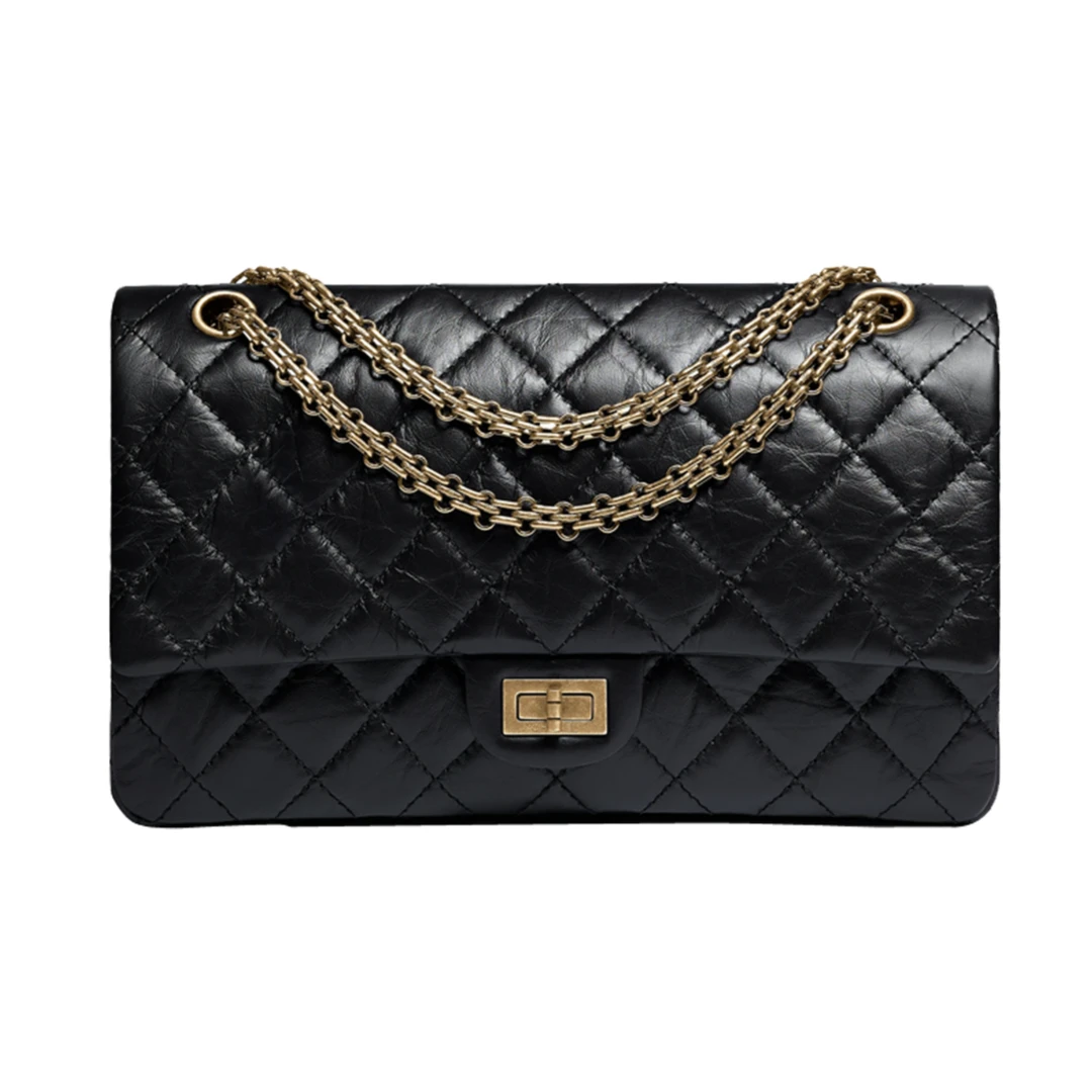 99新 Chanel/香奈儿 黑金2.55口盖包 大号28cm/加大号31cm