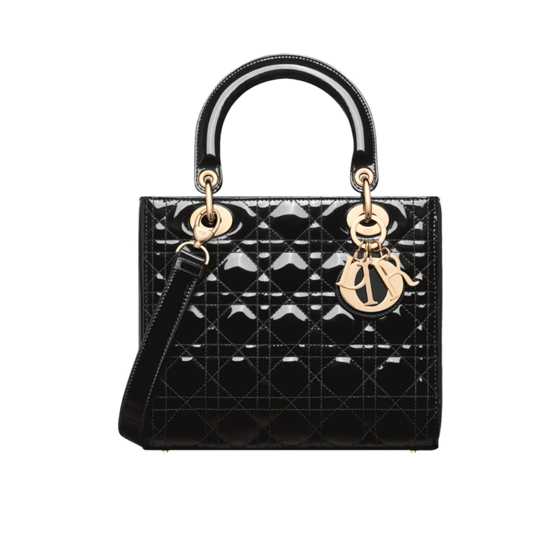 99新 DIOR/迪奥 五格黑金戴妃  羊皮/漆皮