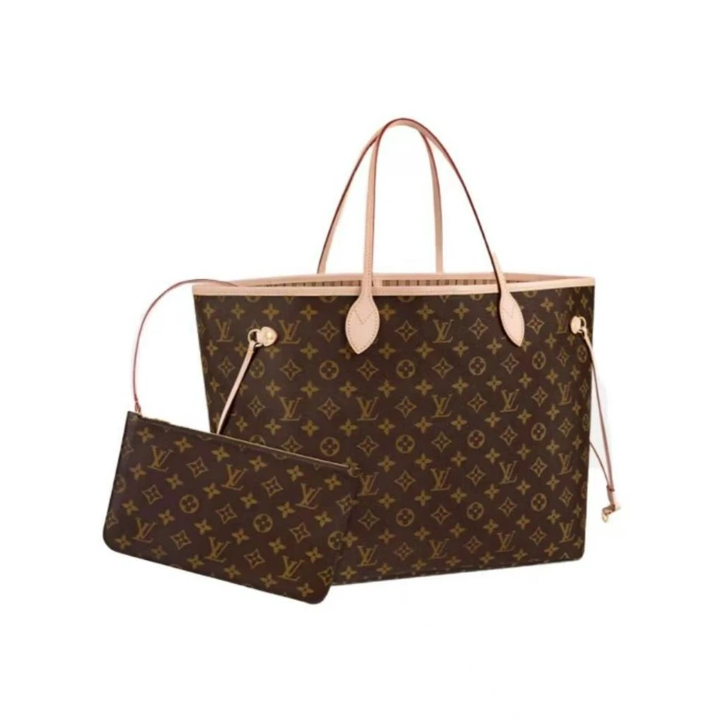 99新 LouisVuitton/路易威登 neverfull玫红色内/米色内