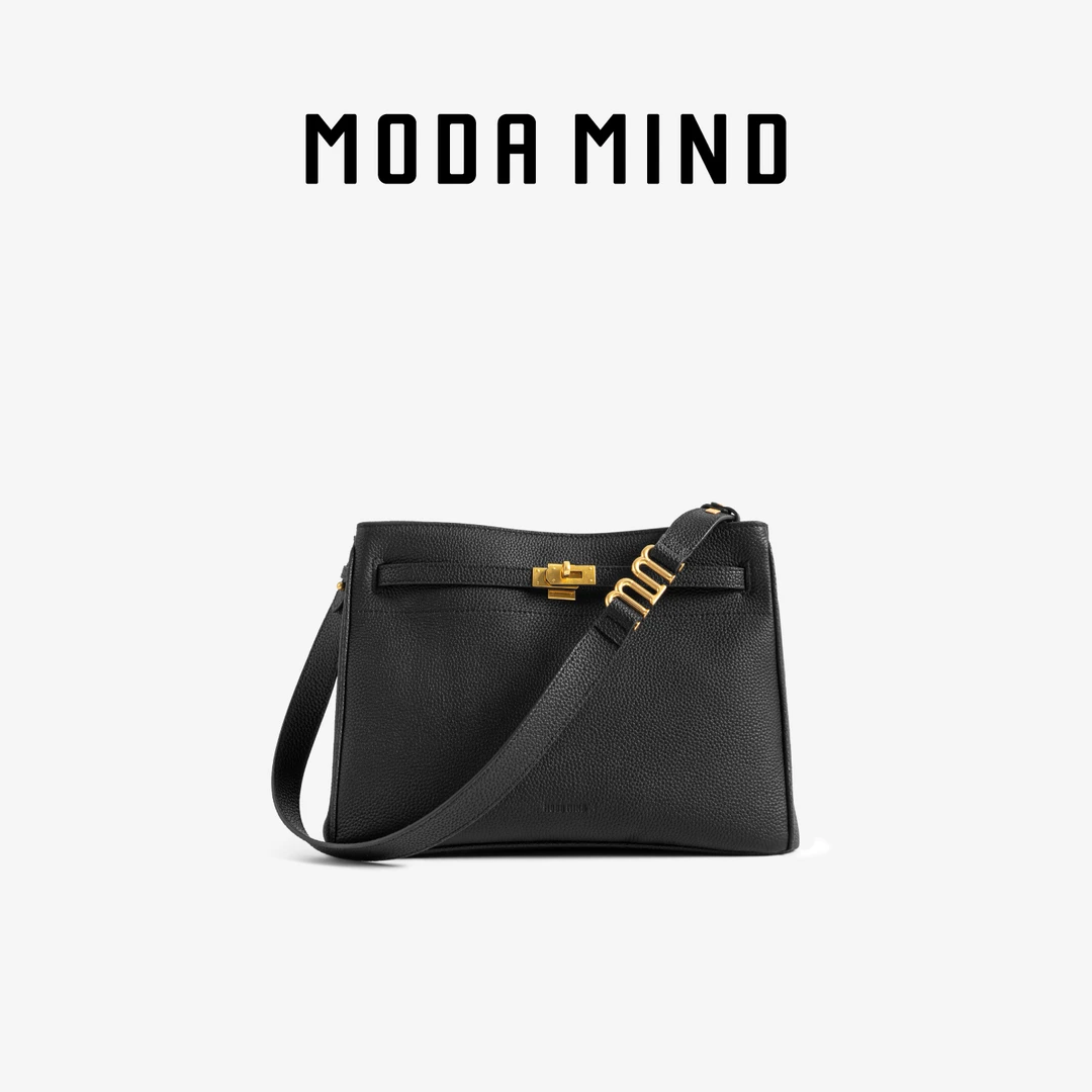 MODA MIND【大号翻盖凯莉包】MM408B255小众经典黑色百搭通勤风包YY