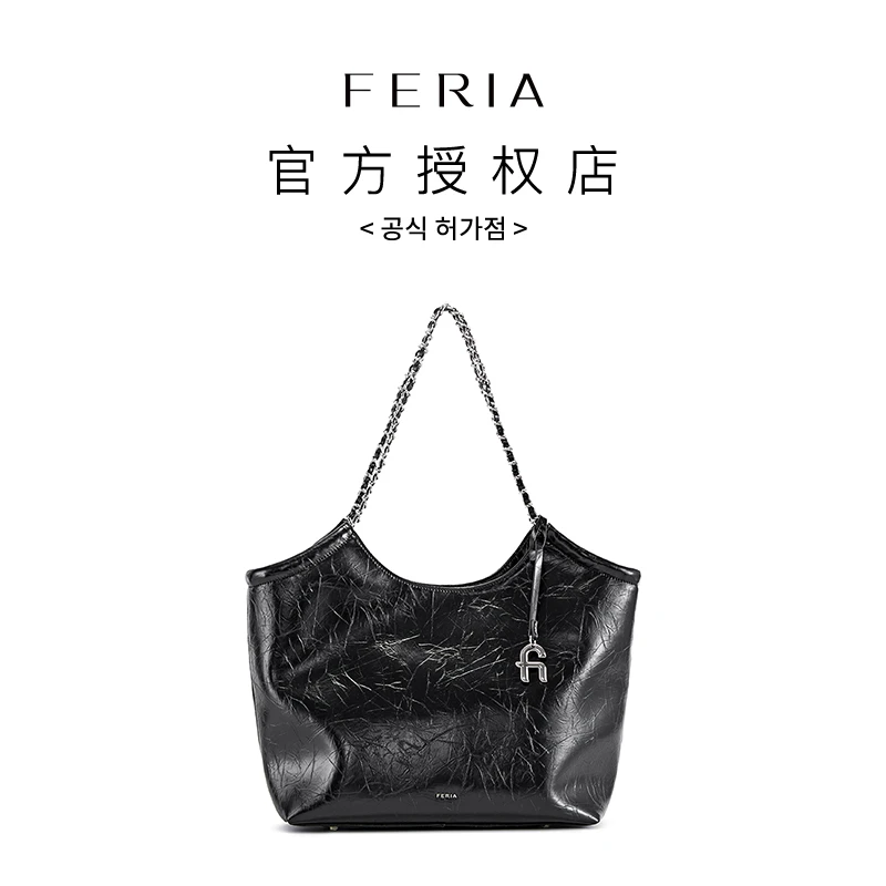 FERIA【tote链条包】FE309B706小众休闲轻奢女士时尚经典黑色包包ZL