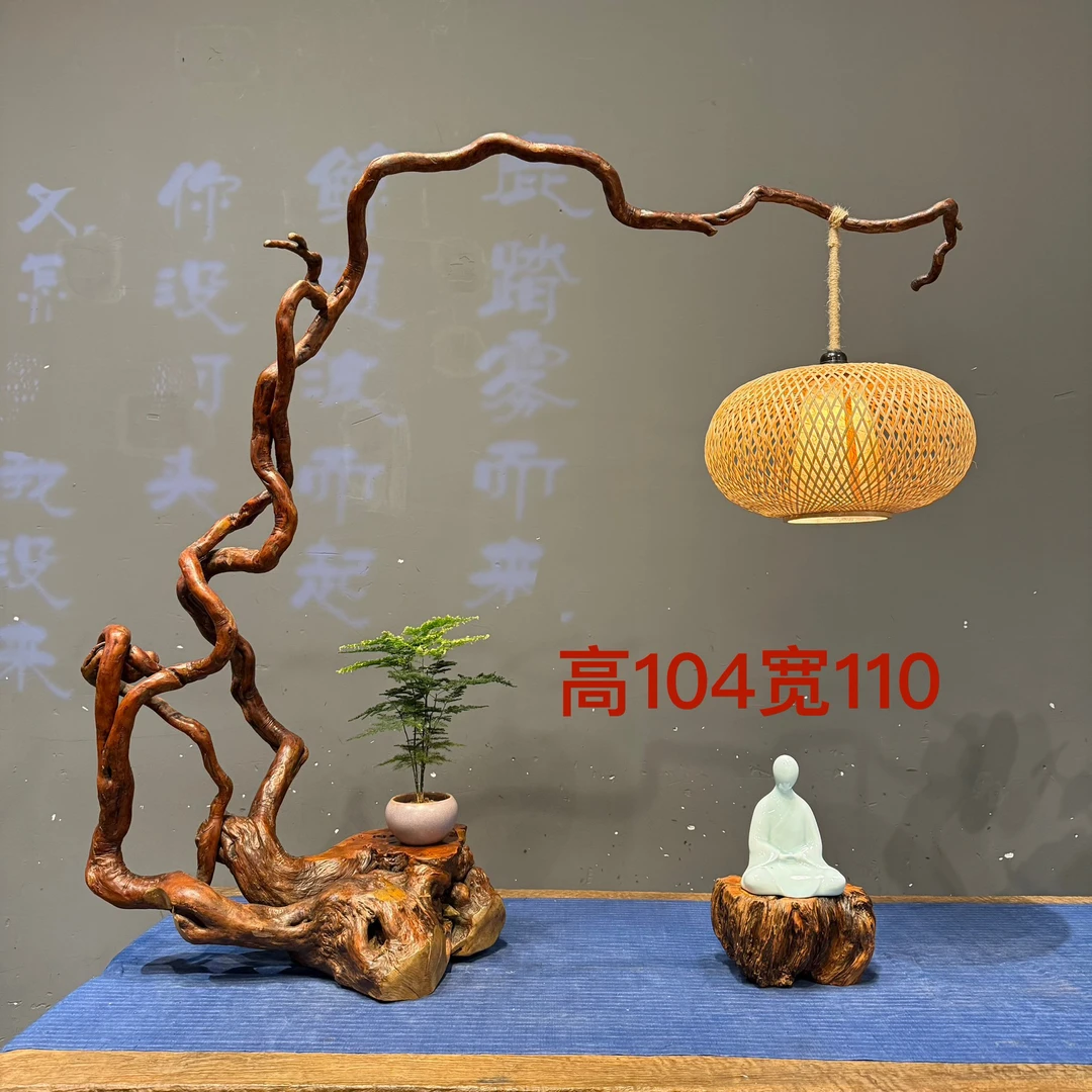 木艺自然一体型竹艺杜鹃原木禅意氛围茶空间茶室围炉煮茶根艺灯