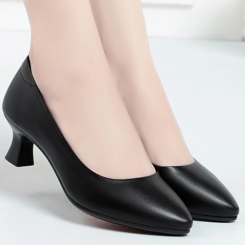 空姐小跟软底久站不累工作鞋女黑色配西装面试高跟鞋皮鞋单鞋女鞋
