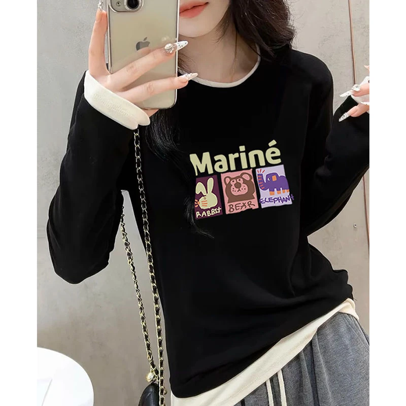 假两件德绒磨毛正肩长袖t恤女2024秋冬新款设计感加厚打底衫上衣