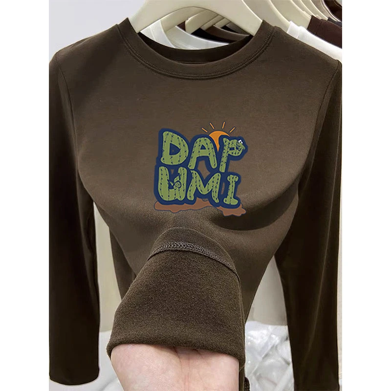 磨毛正肩圆领长袖t恤女2024秋冬新款时尚休闲百搭打底衫上衣ins潮