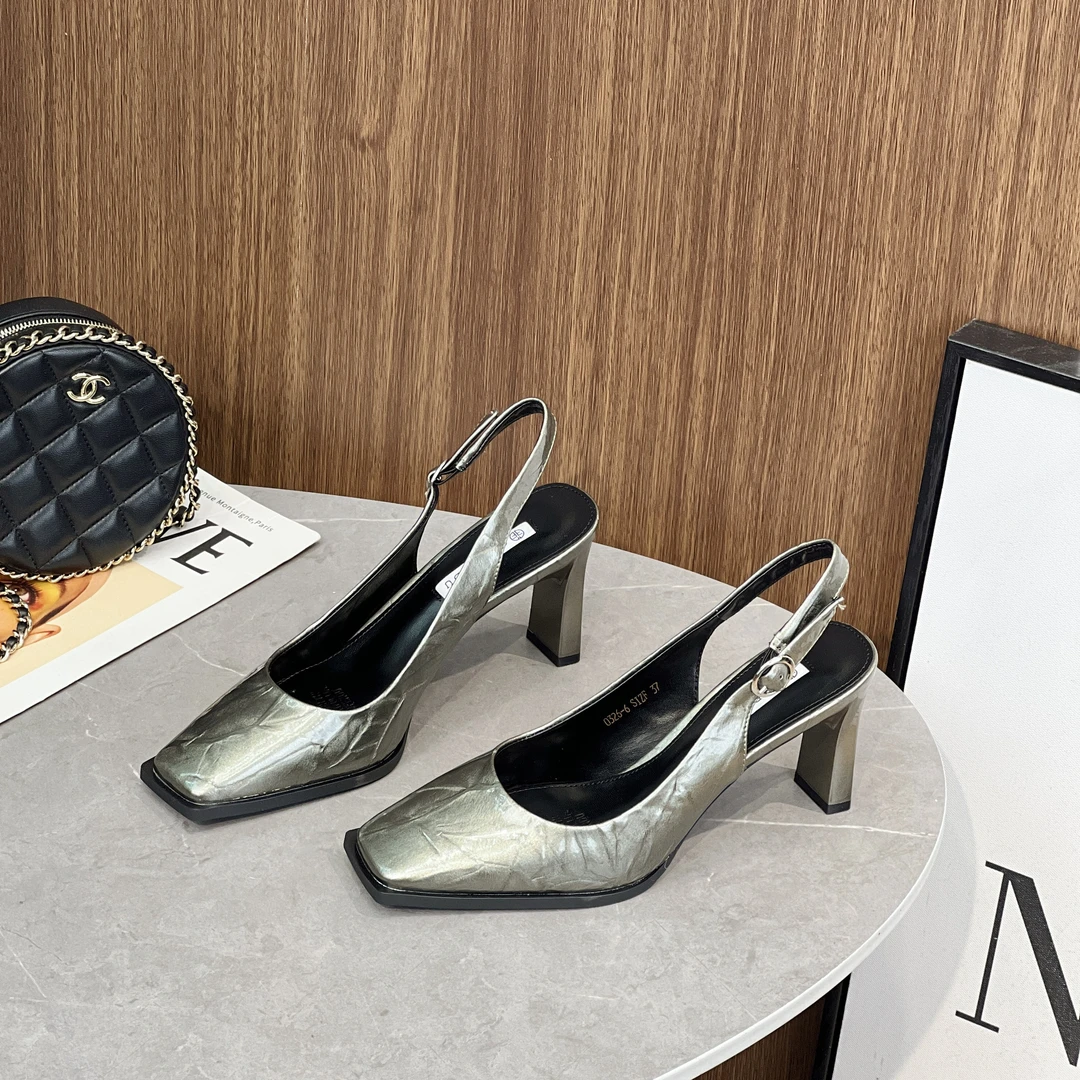 友0326-6 夏季粗跟方头后空一字带时尚百搭凉鞋气质浅口高跟女鞋