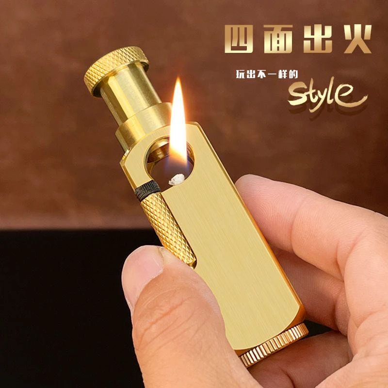 黄铜拉丝煤油打火机复古四面出火烟