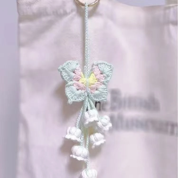【爱宝】蝴蝶铃兰花朵挂件手工编织DIY材料汽车挂件