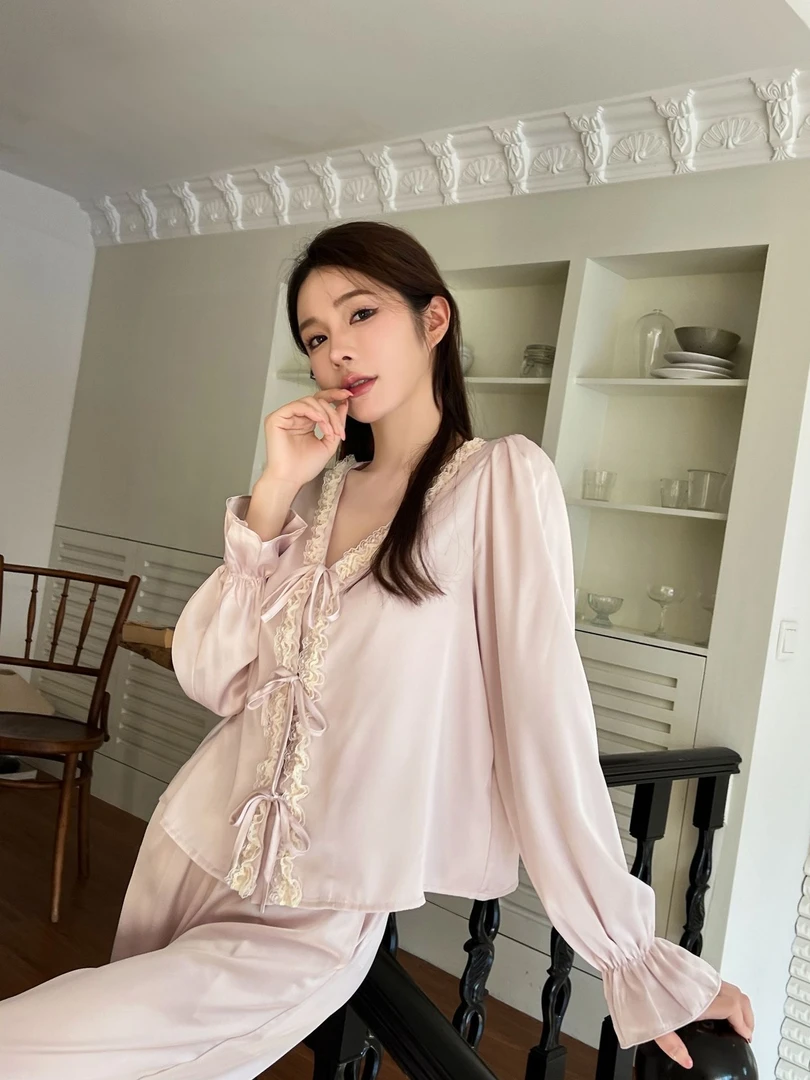 恋莲【瑶不仙定制】短款设计师款睡衣高级印花家居服女套装休闲