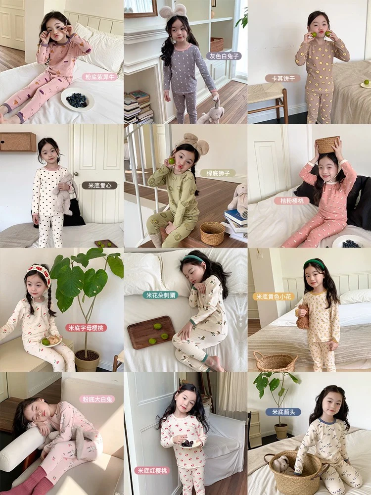 儿童A类纯棉羊毛拉架加厚面料秋冬男女童套装宝宝秋衣秋裤两件套