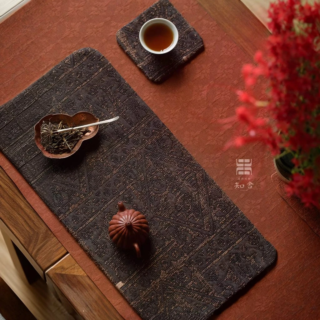 知舍香云纱重磅柞蚕丝新中式复古宫廷风隔热手工双层茶桌垫