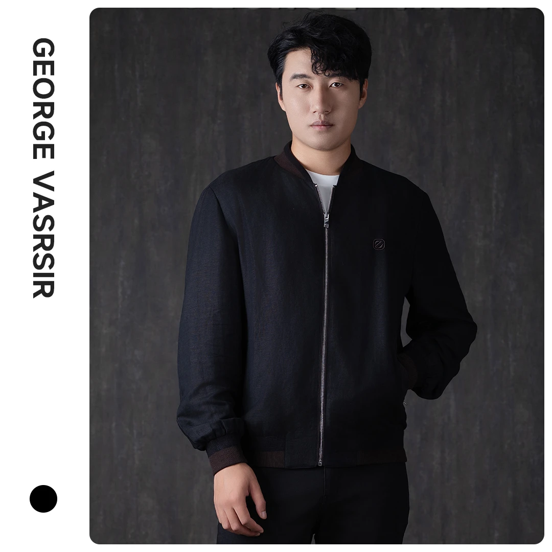 【35121】春季男士时尚黑色商务棒球领夹克休闲男外套百搭潮流简约